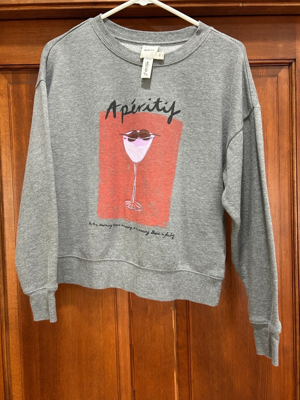 Maeve Gray Crewneck with Red Graphic Cocktail Print
